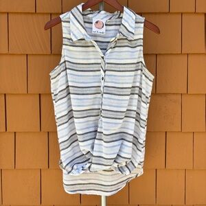 ASH & EMBER | Blue Striped Boho Relaxed Fit Elevated Sleeveless Top | Size L